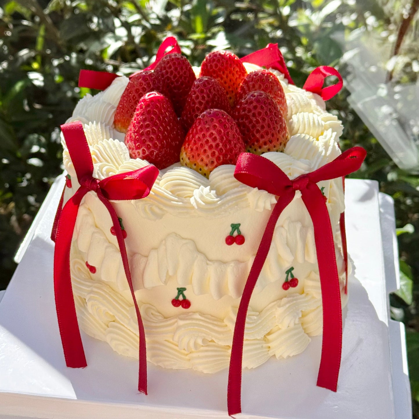 Strawberry & Cherry Bow cake