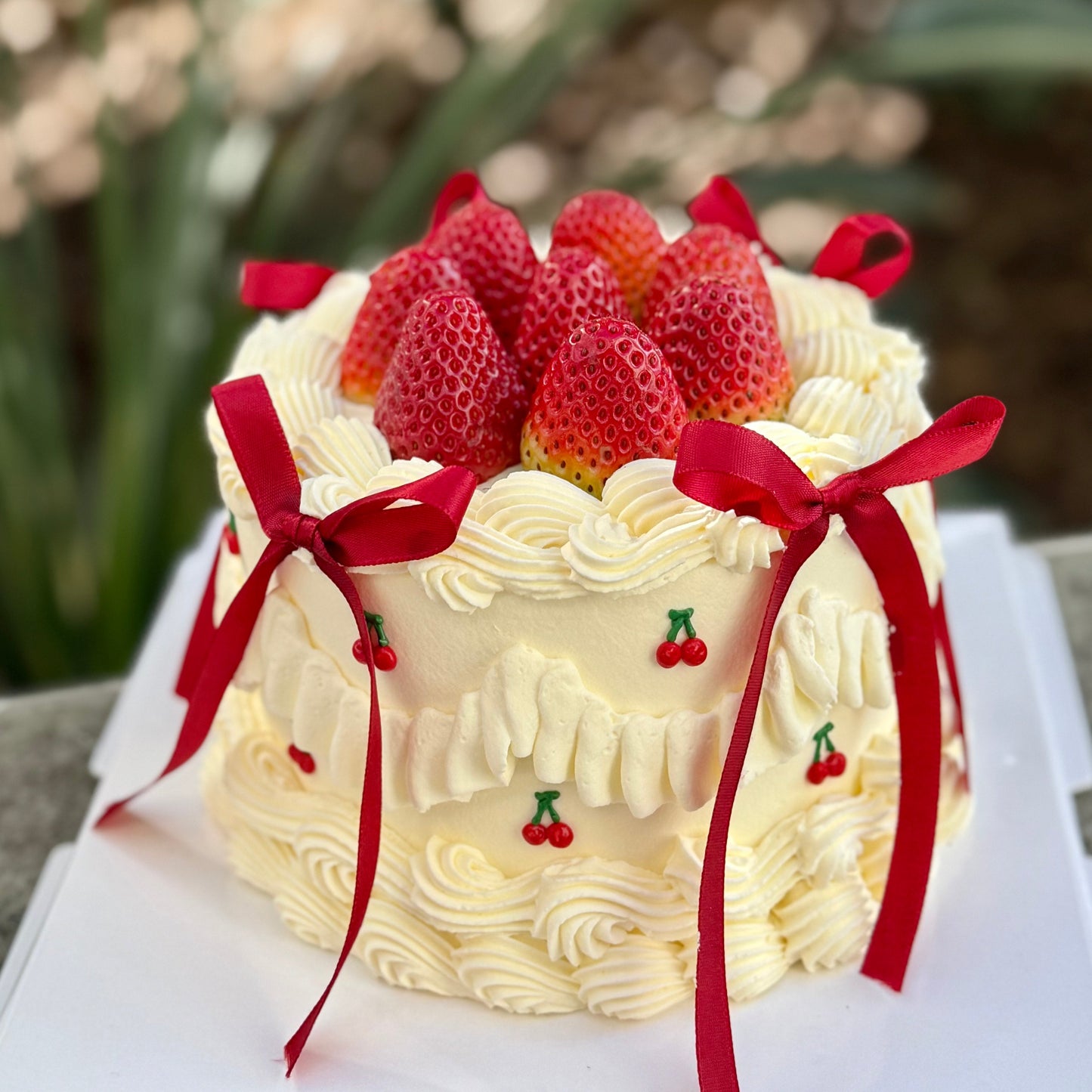 Strawberry & Cherry Bow cake