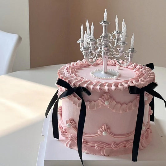 Pink/Black Bows Candelabra cake